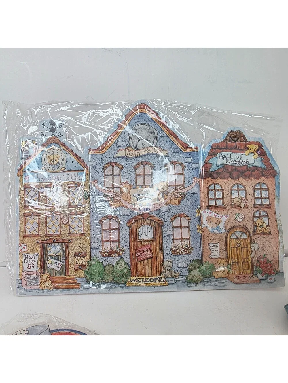 Vintage 1995 Rnesco Cherished Teddies Club Town Hall Display Standee Kit Lot